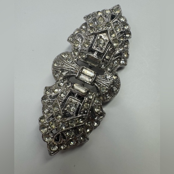 Antique Art Deco Double Dress Clip Clear Rhinestone Brooch - Picture 13 of 15